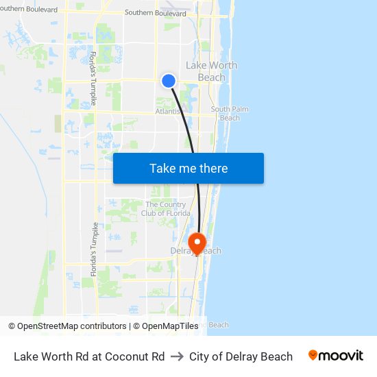 Lake Worth Rd at Coconut Rd to City of Delray Beach map