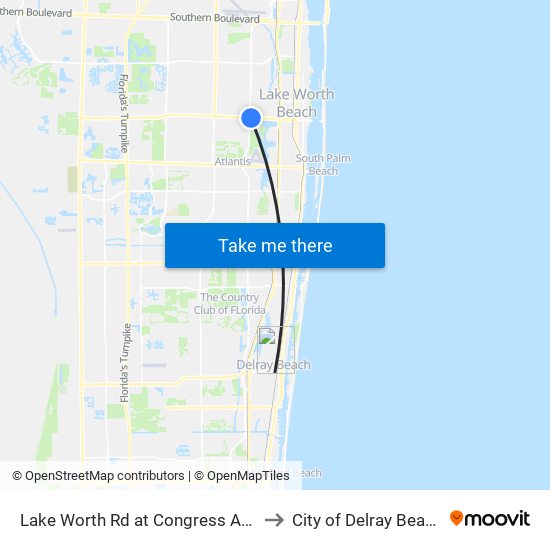 Lake Worth Rd at Congress Ave to City of Delray Beach map