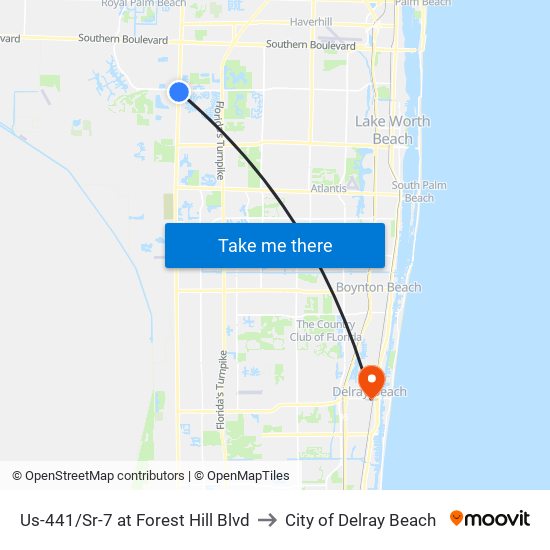Us-441/Sr-7 at Forest Hill Blvd to City of Delray Beach map