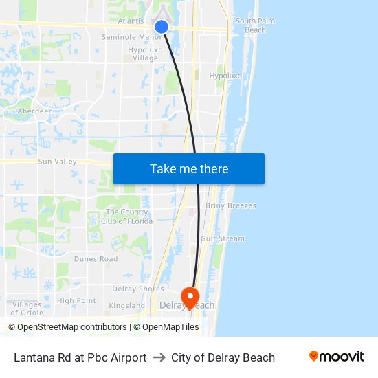 Lantana Rd at  Pbc Airport to City of Delray Beach map