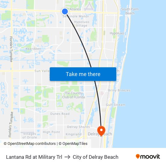 Lantana Rd at Military Trl to City of Delray Beach map