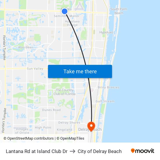 Lantana Rd at Island Club Dr to City of Delray Beach map