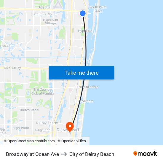 Broadway at Ocean Ave to City of Delray Beach map