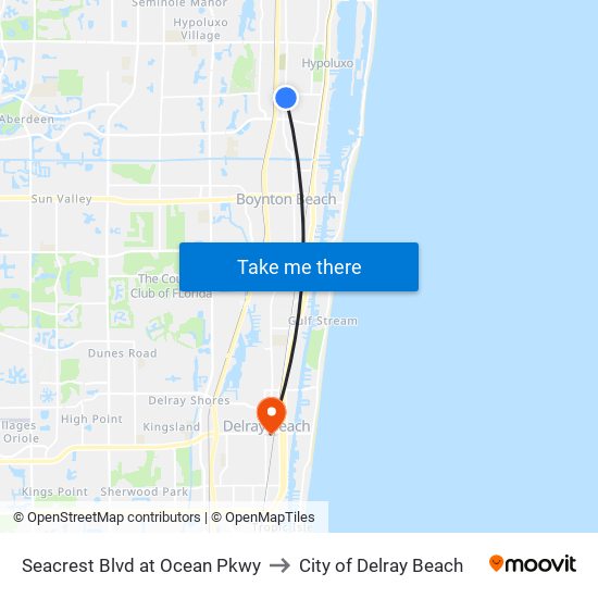 Seacrest Blvd at Ocean Pkwy to City of Delray Beach map