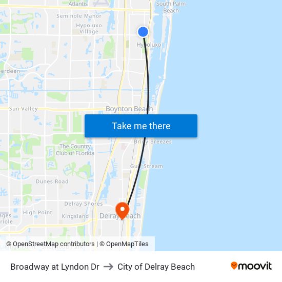 Broadway at Lyndon Dr to City of Delray Beach map