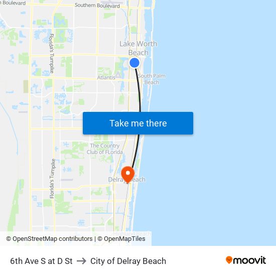 6TH AVE S at D ST to City of Delray Beach map