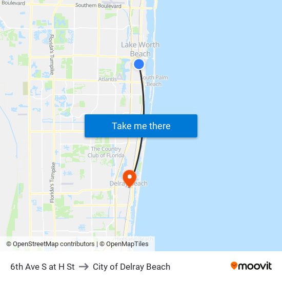 6th Ave S at H St to City of Delray Beach map