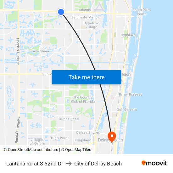 Lantana Rd at S 52nd Dr to City of Delray Beach map