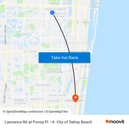 Lawrence Rd at Ponza Pl to City of Delray Beach map