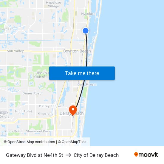 Gateway Blvd at Ne4th St to City of Delray Beach map