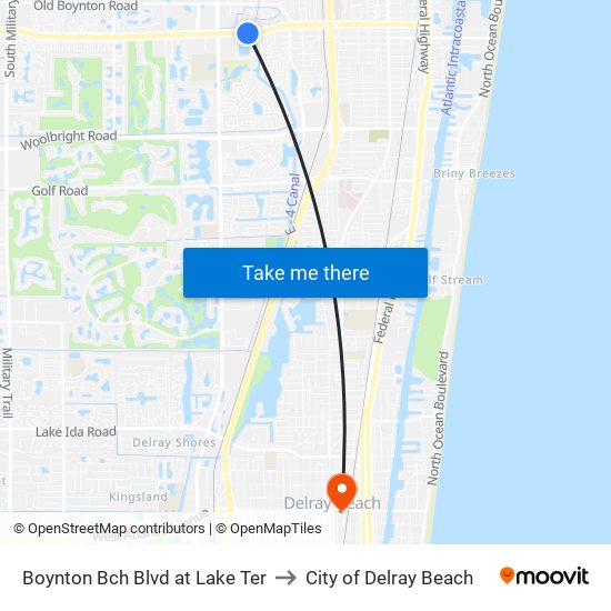 Boynton Bch Blvd at Lake Ter to City of Delray Beach map