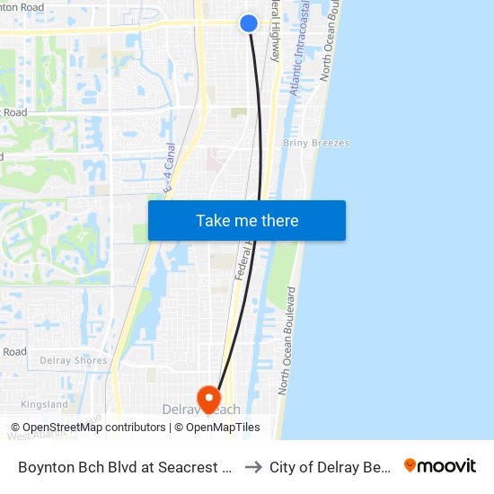 BOYNTON BCH BLVD at SEACREST BLVD to City of Delray Beach map