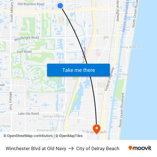 Winchester Blvd at Old Navy to City of Delray Beach map