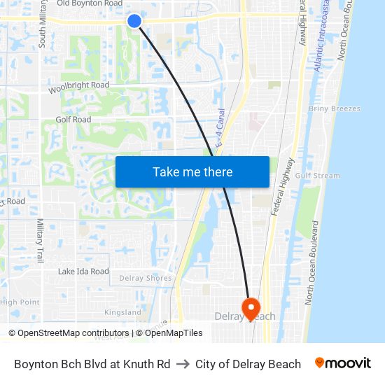 Boynton Bch Blvd at Knuth Rd to City of Delray Beach map