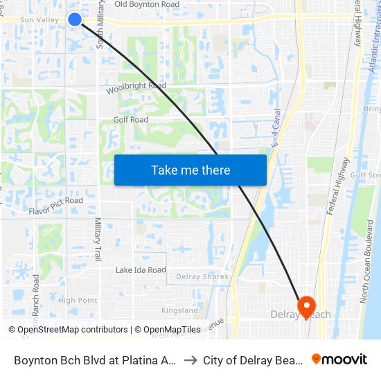 Boynton Bch Blvd at Platina Ave to City of Delray Beach map