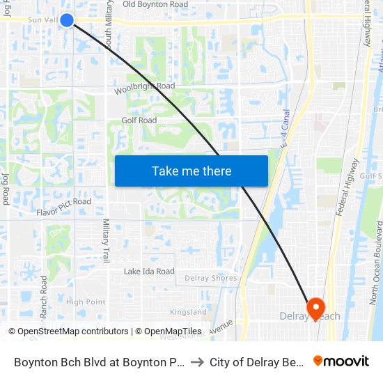 Boynton Bch Blvd at Boynton Pl Cir to City of Delray Beach map