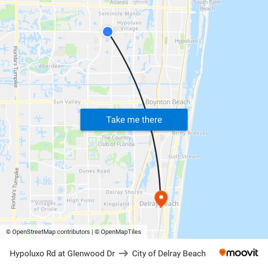 Hypoluxo Rd at Glenwood Dr to City of Delray Beach map
