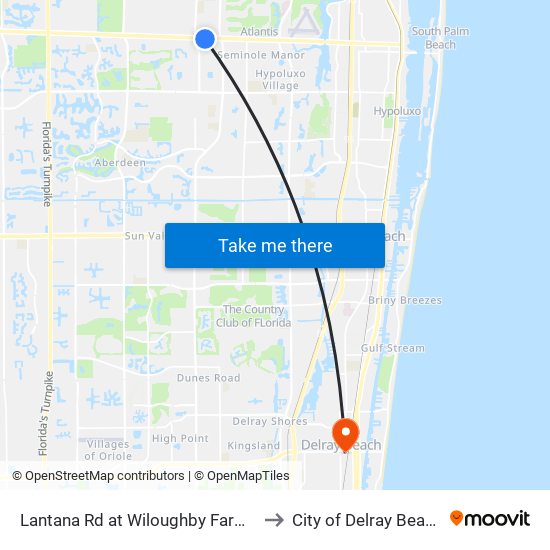 Lantana Rd at  Wiloughby Farms to City of Delray Beach map