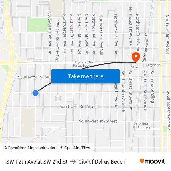 SW 12th Ave at SW 2nd St to City of Delray Beach map