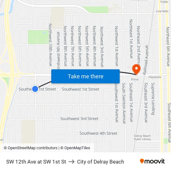 SW 12th Ave at  SW 1st St to City of Delray Beach map