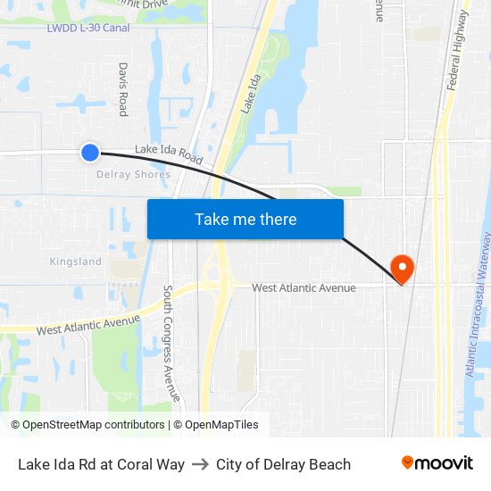 Lake Ida Rd at  Coral Way to City of Delray Beach map