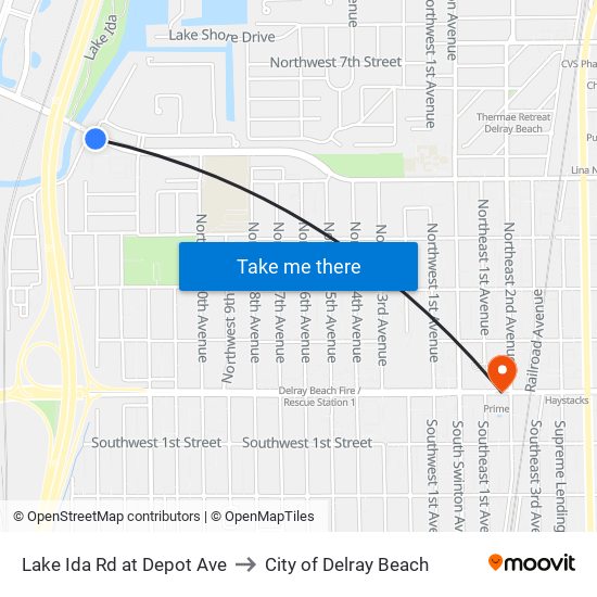 Lake Ida Rd at  Depot Ave to City of Delray Beach map