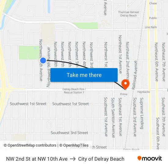 NW 2nd St at  NW 10th Ave to City of Delray Beach map