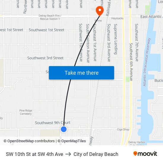 SW 10th St at SW 4th Ave to City of Delray Beach map