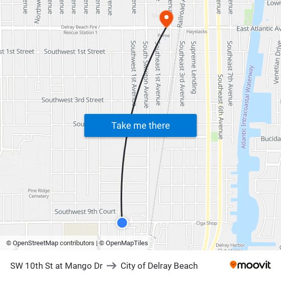 SW 10th St at Mango Dr to City of Delray Beach map