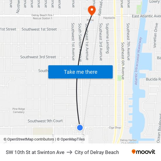 SW 10th St at Swinton Ave to City of Delray Beach map