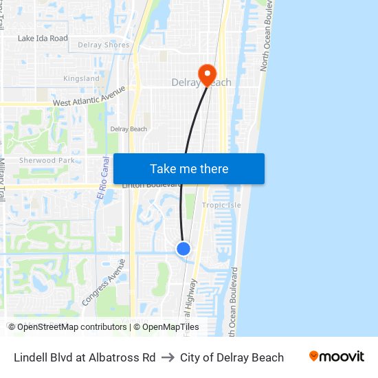 Lindell Blvd at Albatross Rd to City of Delray Beach map