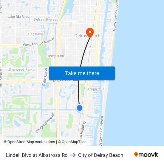 LINDELL BLVD at ALBATROSS RD to City of Delray Beach map