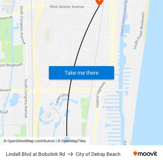 LINDELL BLVD at BOBOLINK RD to City of Delray Beach map