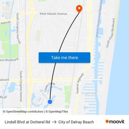 Lindell Blvd at Dotterel Rd to City of Delray Beach map