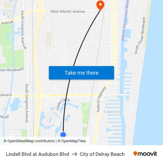 Lindell Blvd at Audubon Blvd to City of Delray Beach map