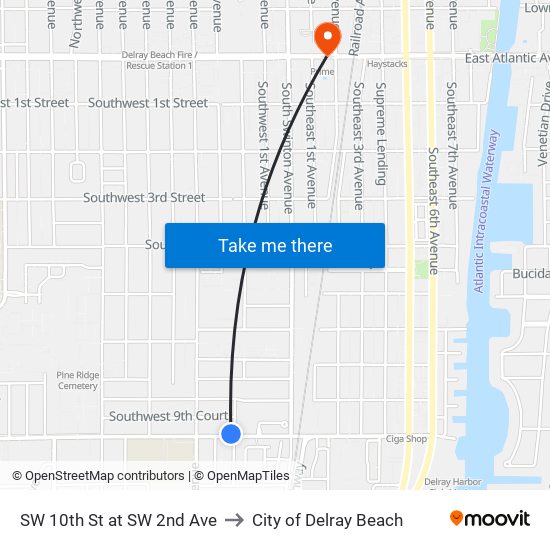 SW 10th St at SW 2nd Ave to City of Delray Beach map