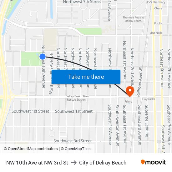 NW 10th Ave at  NW 3rd St to City of Delray Beach map