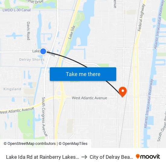 Lake Ida Rd at  Rainberry Lakes Dr to City of Delray Beach map