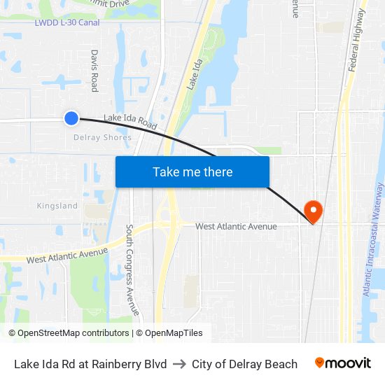 Lake Ida Rd at  Rainberry Blvd to City of Delray Beach map