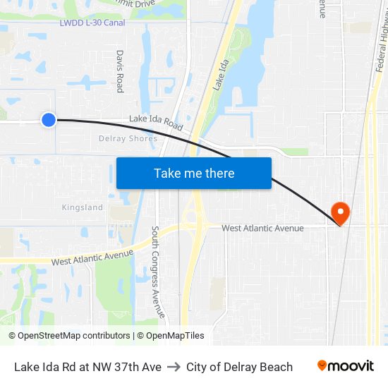 Lake Ida Rd at  NW 37th Ave to City of Delray Beach map