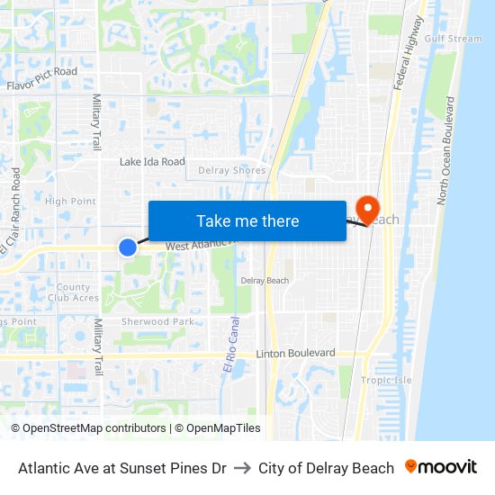 Atlantic Ave at  Sunset Pines Dr to City of Delray Beach map