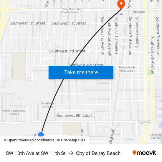 SW 10TH AVE at SW 11TH ST to City of Delray Beach map