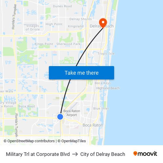 Military Trl at  Corporate Blvd to City of Delray Beach map