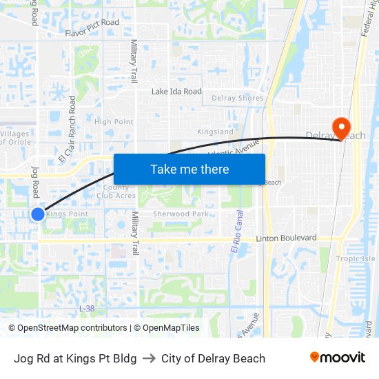 Jog Rd at Kings Pt Bldg to City of Delray Beach map