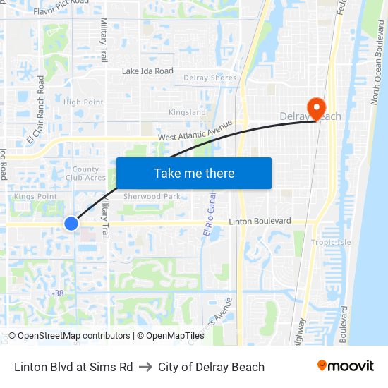 Linton Blvd at Sims Rd to City of Delray Beach map
