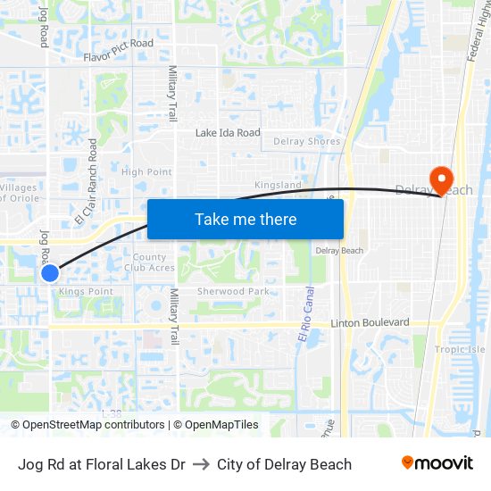 Jog Rd at Floral Lakes Dr to City of Delray Beach map