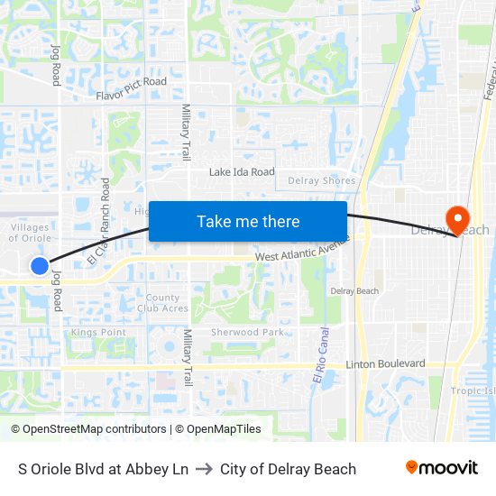 S ORIOLE BLVD at  ABBEY LN to City of Delray Beach map