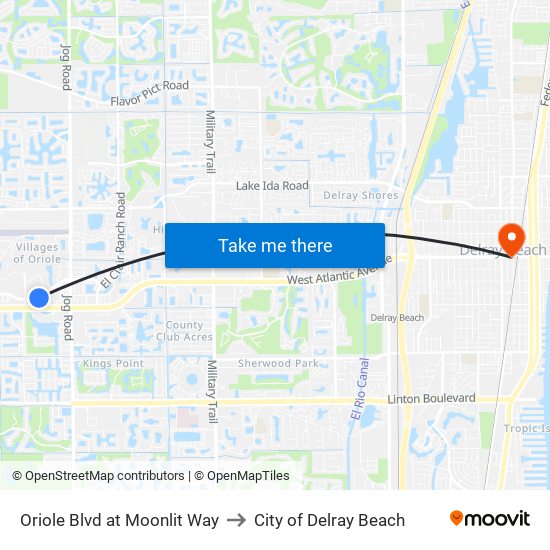 Oriole Blvd at Moonlit Way to City of Delray Beach map