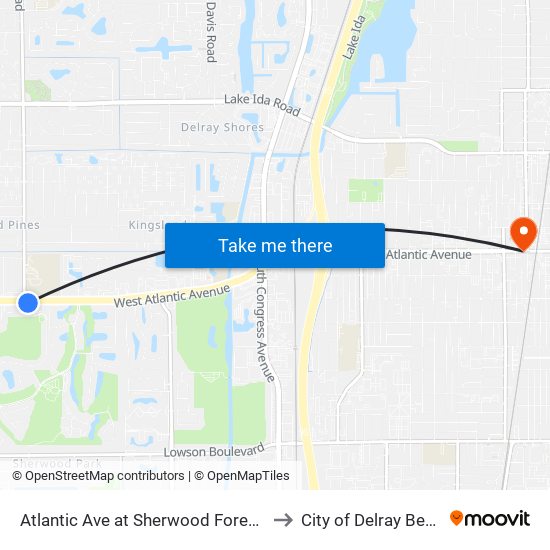 Atlantic Ave at Sherwood Forest Dr to City of Delray Beach map