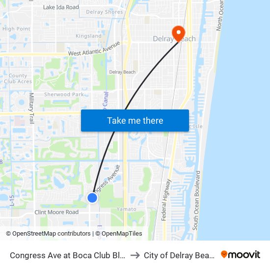 Congress Ave at Boca Club Blvd to City of Delray Beach map